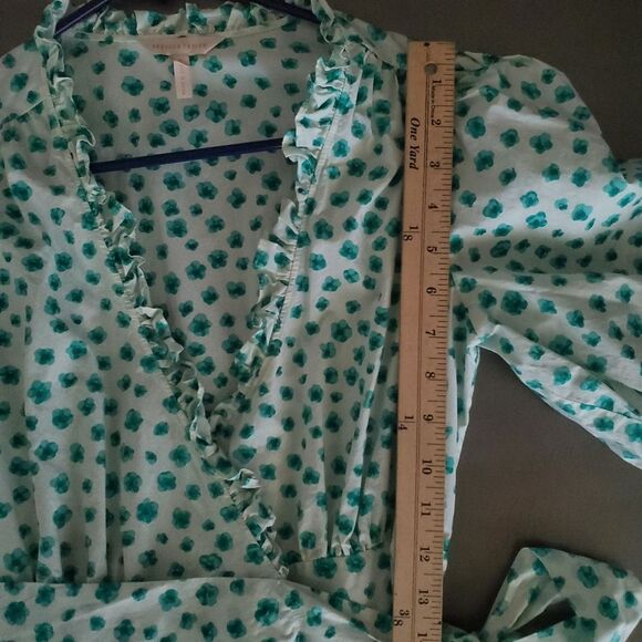 Rebecca Taylor Emerald Daisy Dress Ruffle Detail Wrap Green White Floral size 0 - Picture 7 of 10